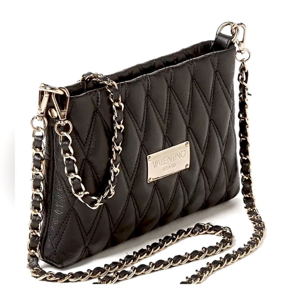 Valentino by Mario Valentino Black Diamond Quilted Leather Chainlink